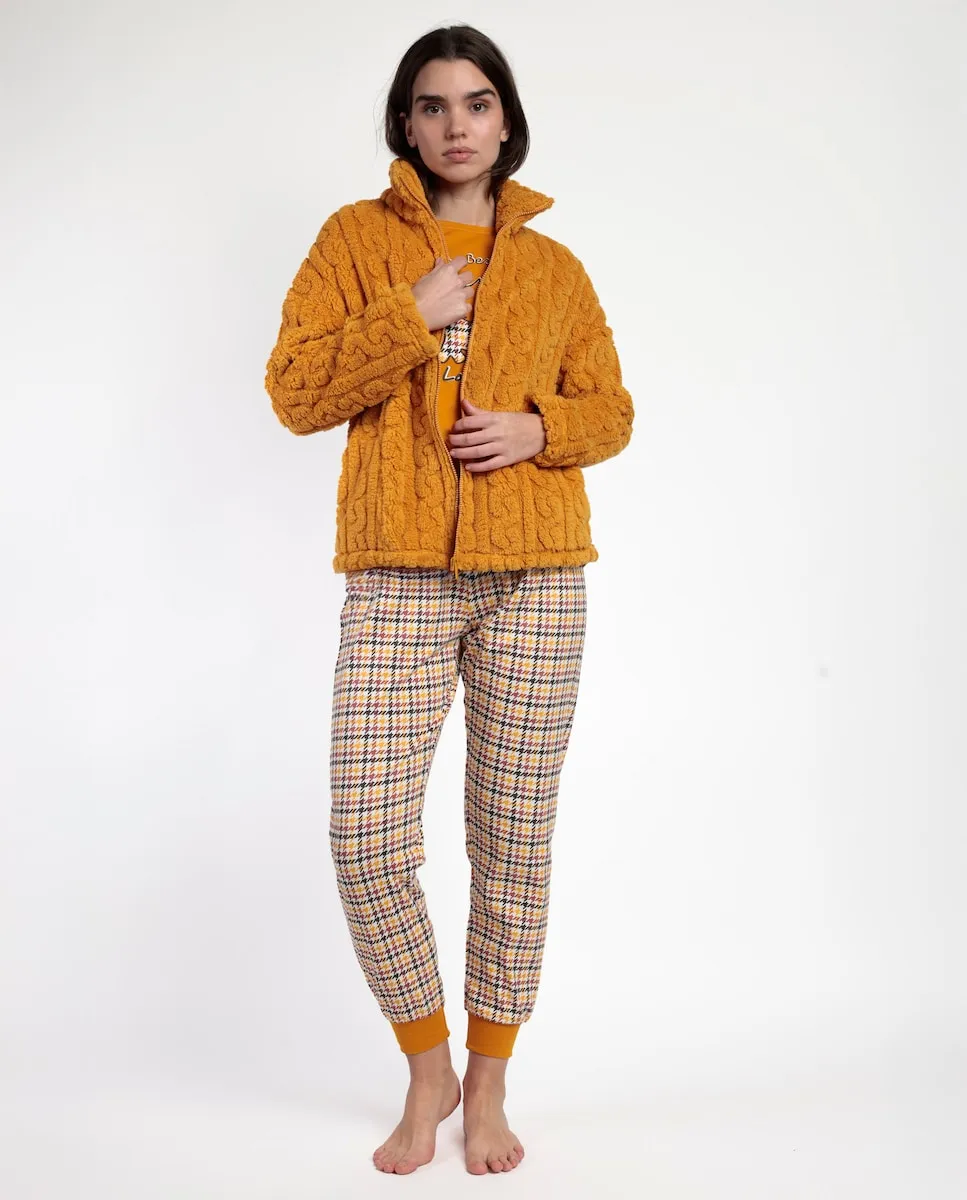 

Женский халат с длинными рукавами из теплой ткани цвета горчицы Admas