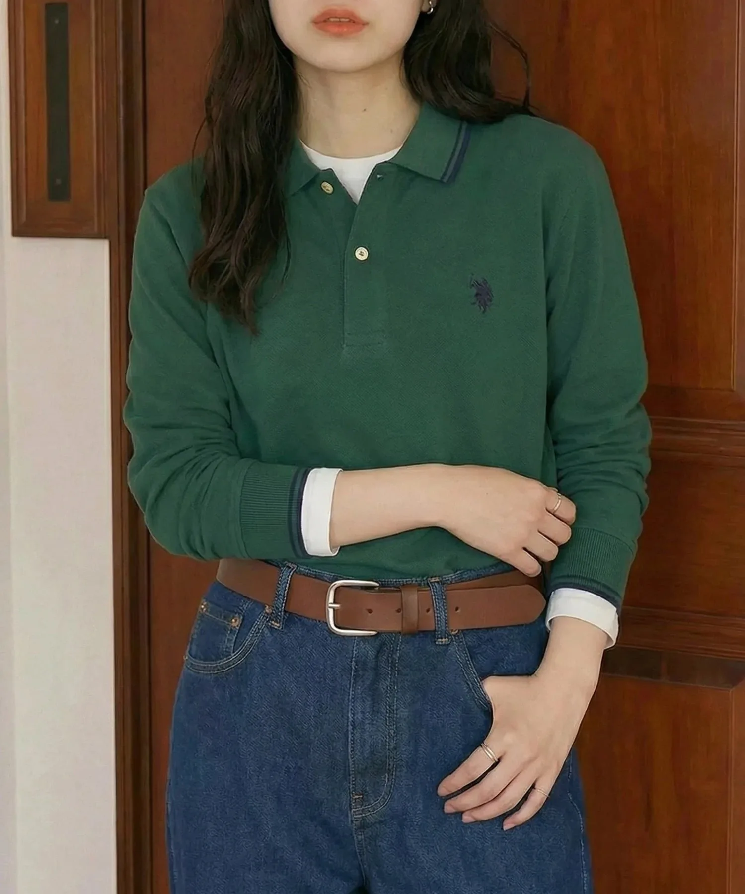Футболка-поло с длинным рукавом US POLO ASSN./Tipline, унисекс. U.S. Polo Assn., GRN