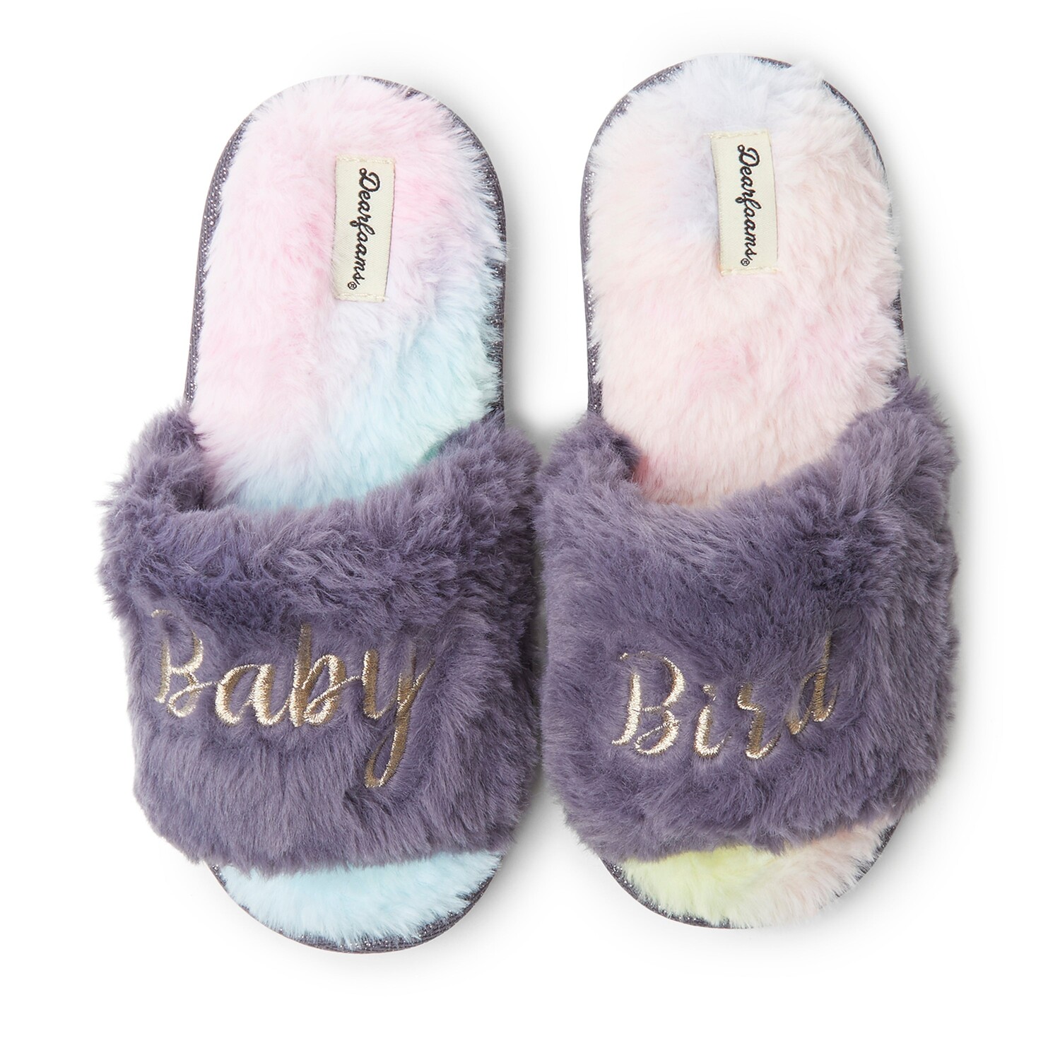 

Детские шлепанцы Dearfoams Lana с надписью, цвет Baby Bird