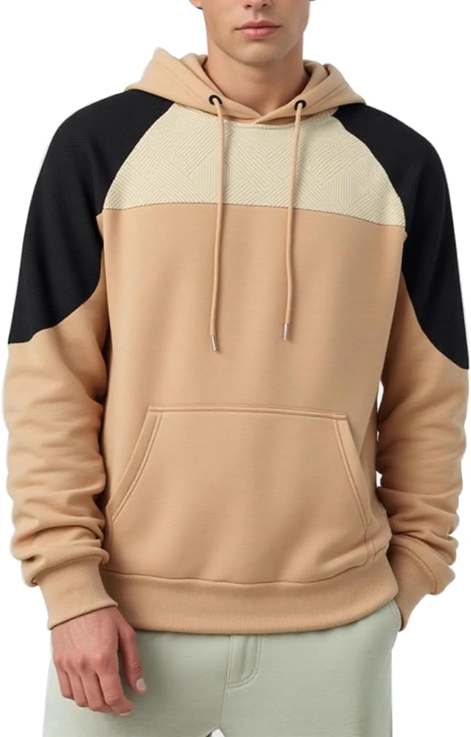 

Мужской худи с цветными блоками и карманами-кенгуру LUORUAN