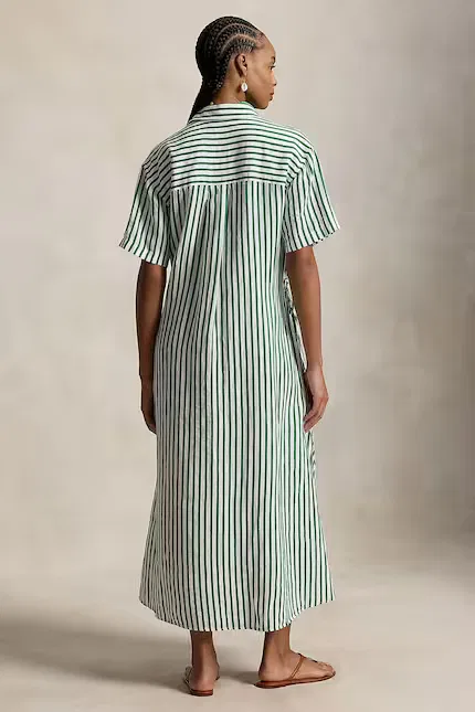 Платье-рубашка с льном Polo Ralph Lauren, зеленый — фото 2