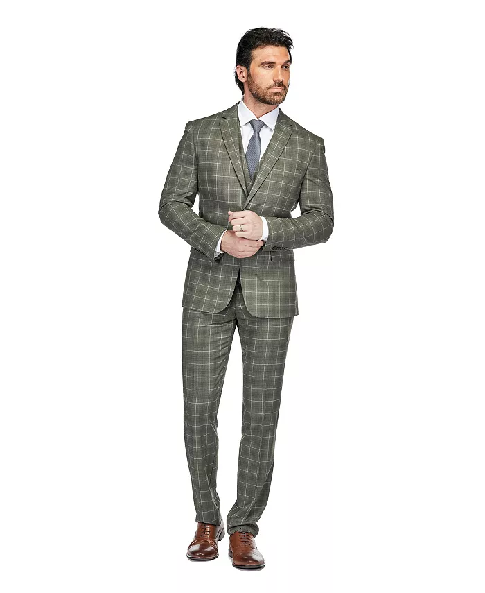

Стройный мужской костюм-тройка в элегантную клетку Slim Fit 3PC Gino Vitale, коричневый/бежевый