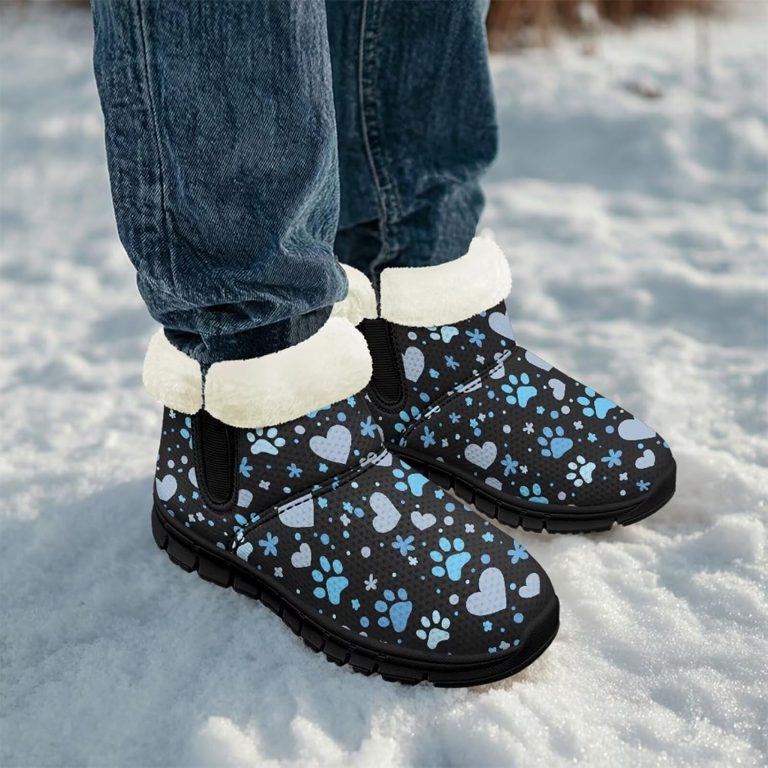 Детские водонепроницаемые зимние ботинки для снега - теплые, с меховой подкладкой для мальчиков и девочек (малыши/маленькие дети/старшие дети), черная подошва Pzuqiu, Blue Dog Paw — фото 3