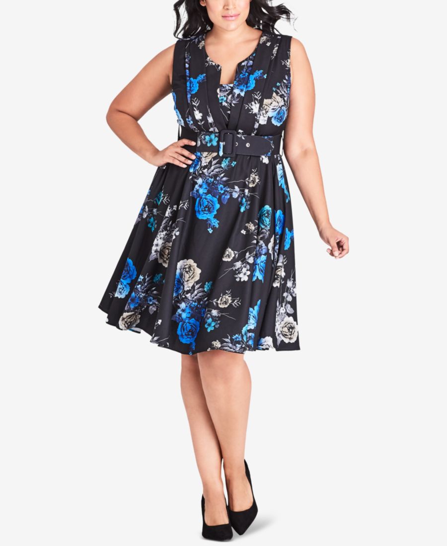 

Модное платье А-силуэта большого размера без рукавов с цветочным принтом CITY CHIC, Electric Blue