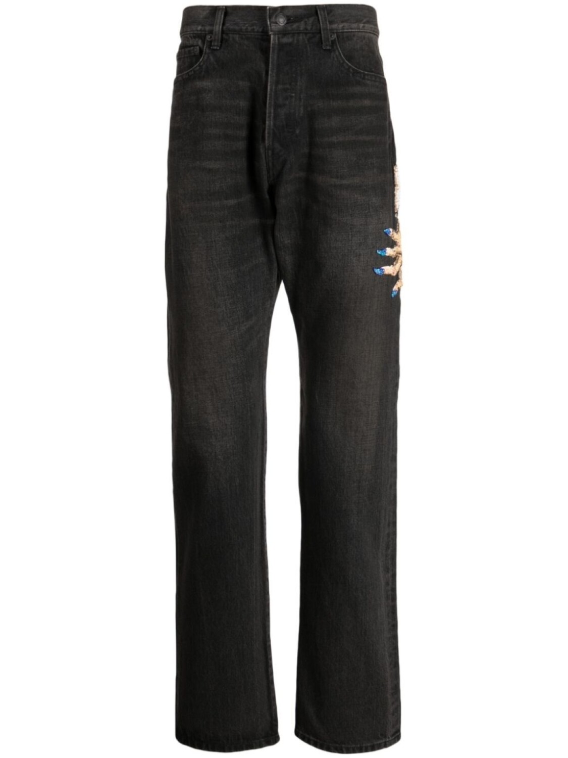 

Undercover bead-embellished straight-leg jeans, черный