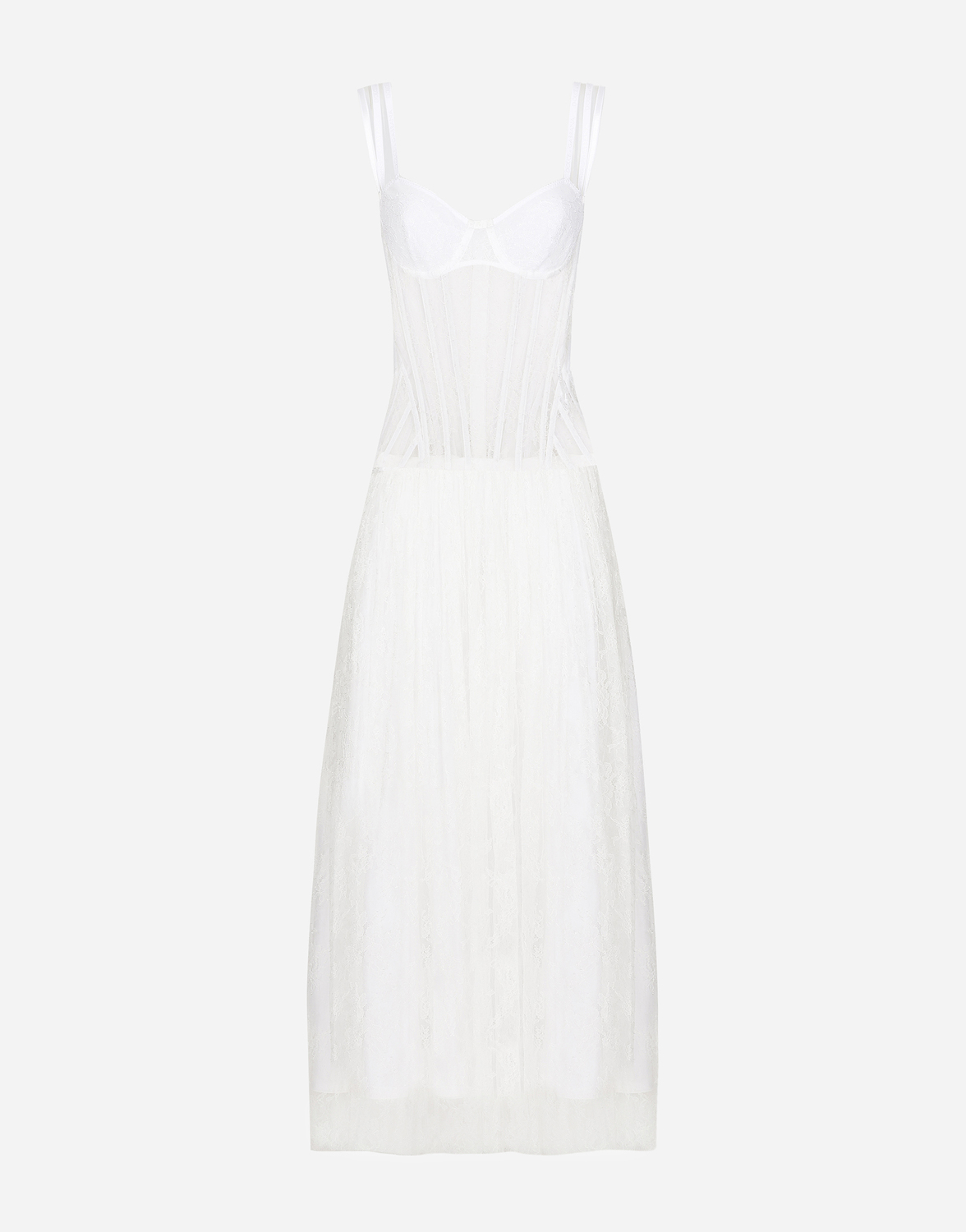 

Длинное кружевное платье с корсетной отделкой Dolce & Gabbana, белый