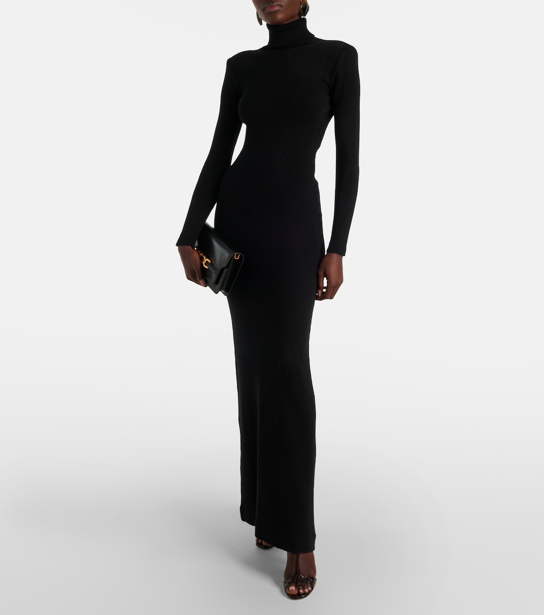 Платье-макси из кашемира с высоким воротником Tom Ford, черный — фото 2