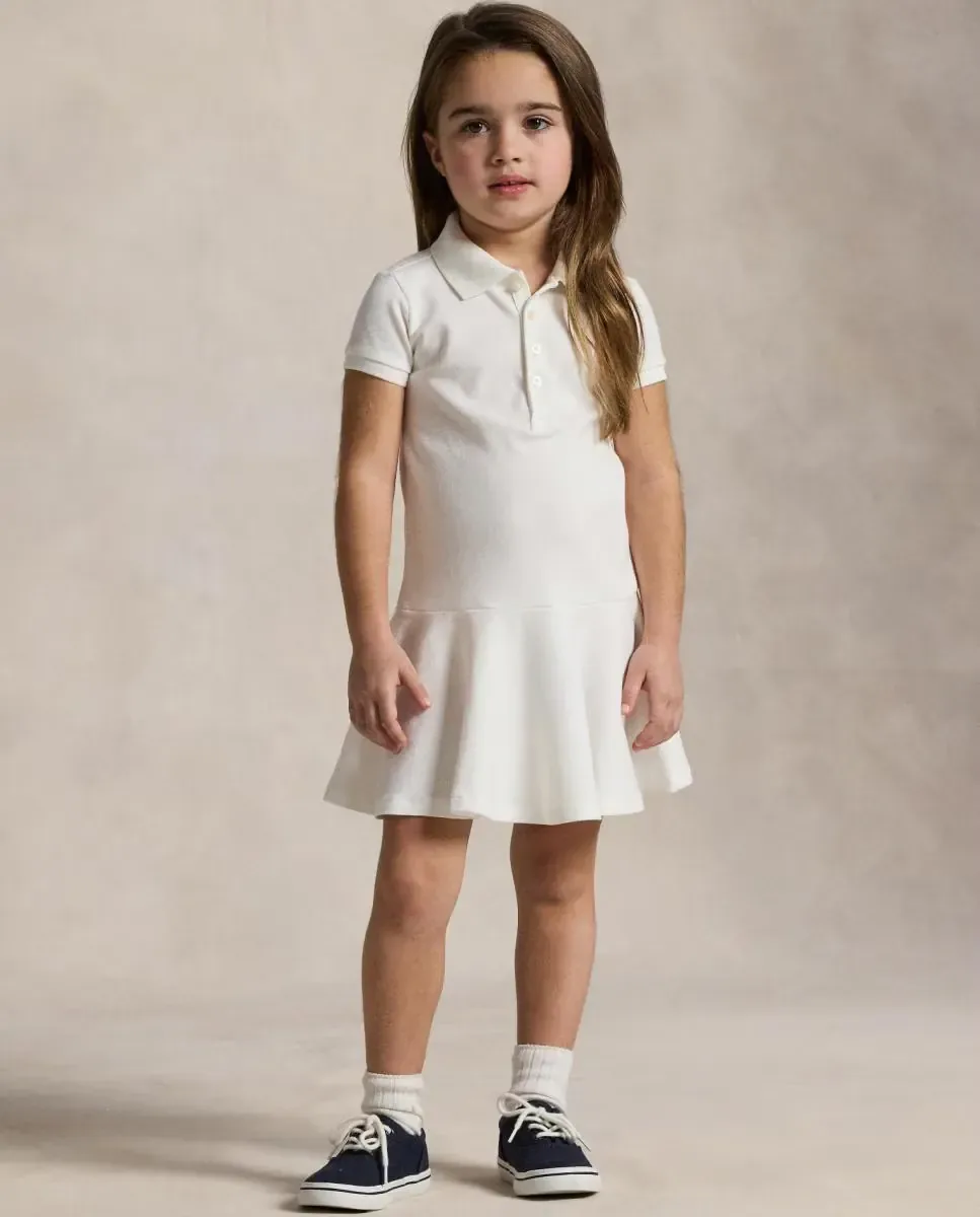 Детское платье поло из эластичного пике Polo Ralph Lauren, белый
