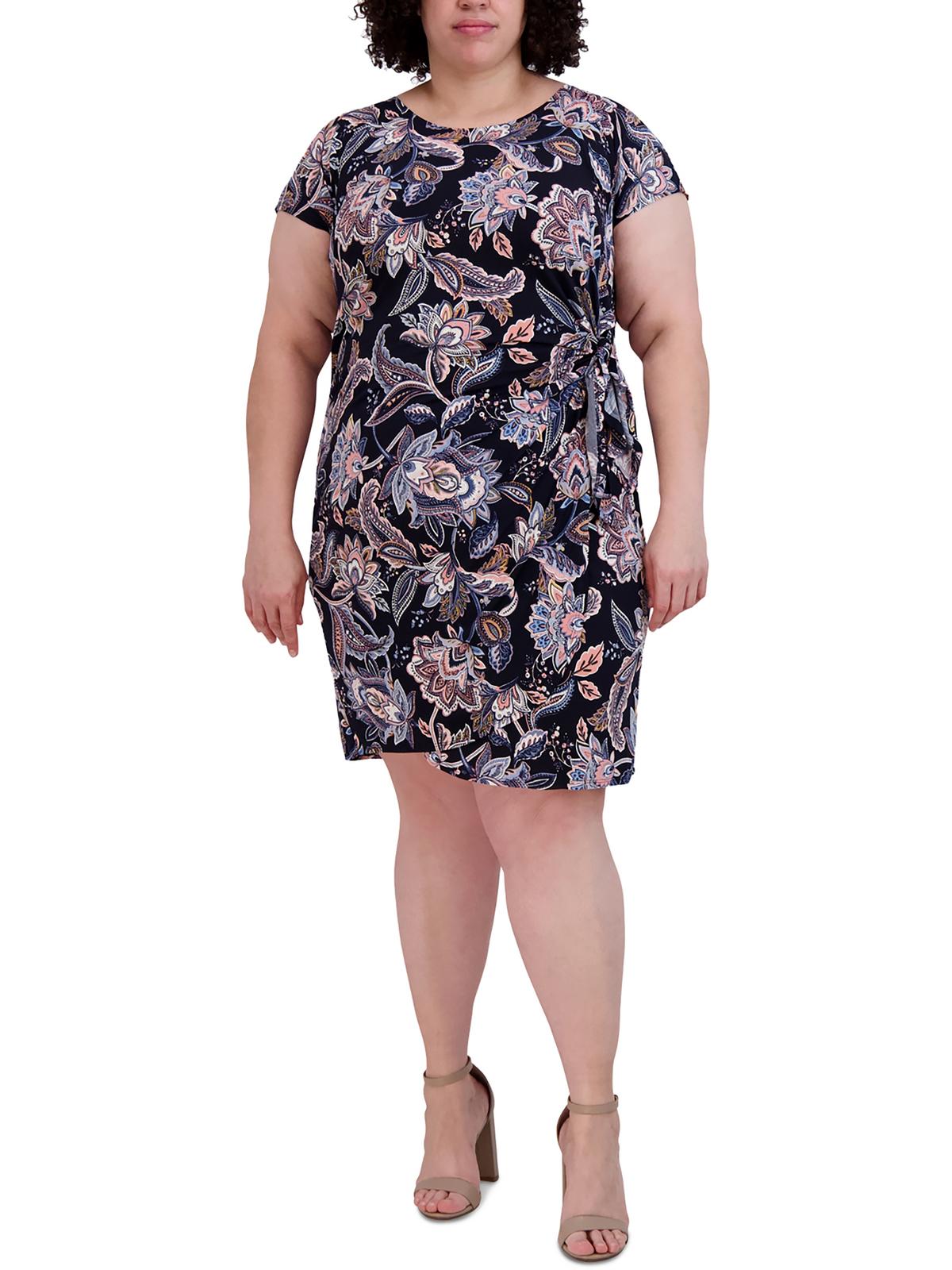 

Плюс Женское Пляжное Платье-футляр Длиной До Колена Signature By Robbie Bee, темно-синий/коралловый