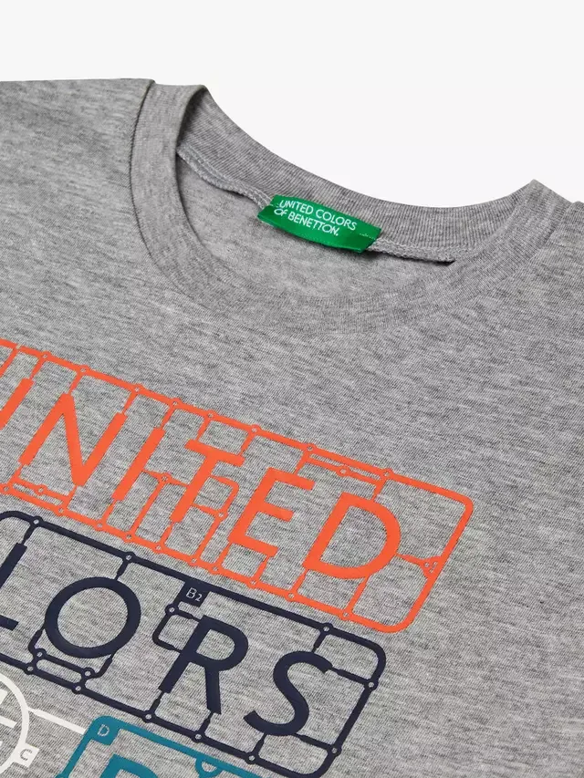 Детская футболка с коротким рукавом и логотипом, серая Benetton — фото 3