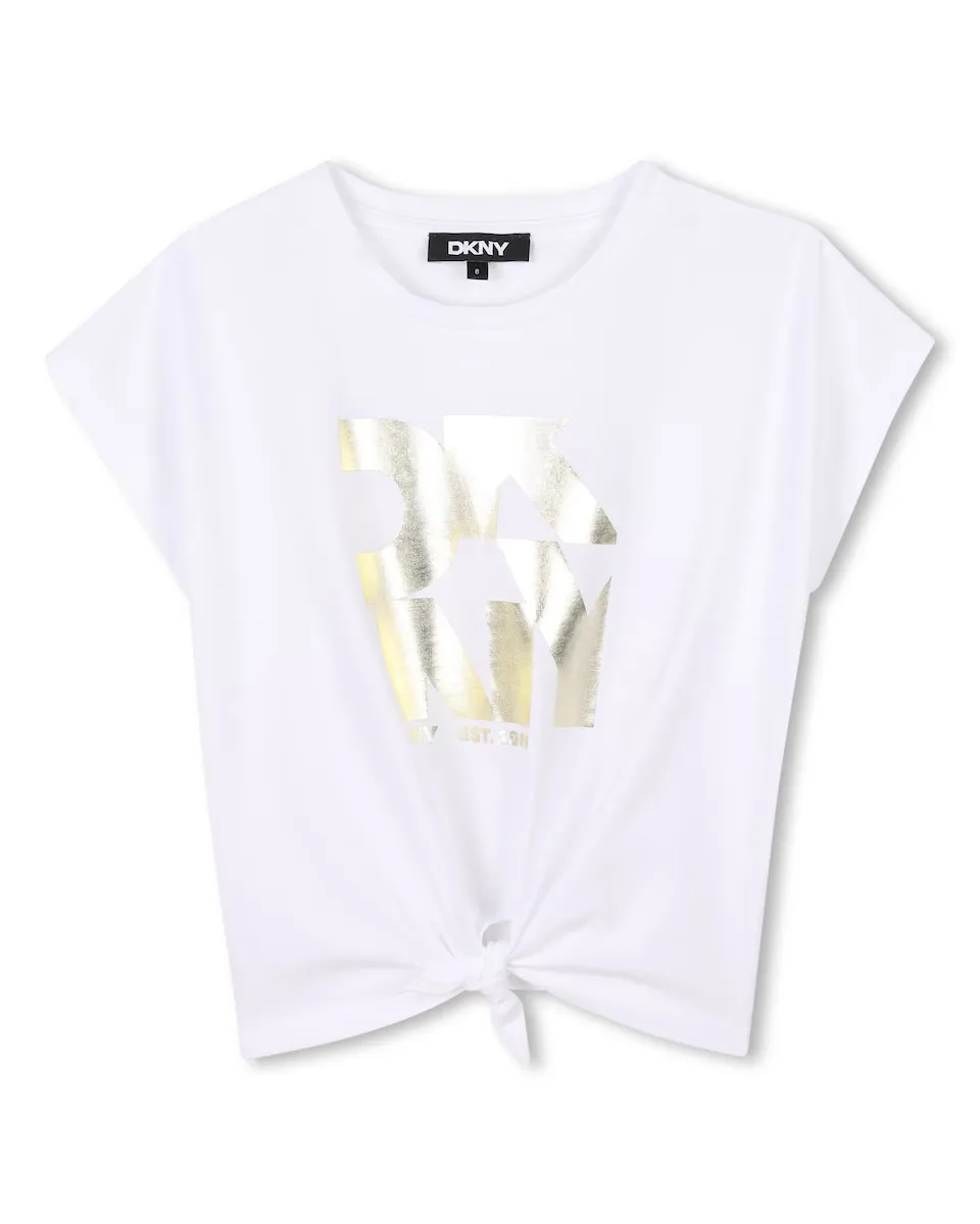 

Футболка для девочки из белого хлопка DKNY, белый