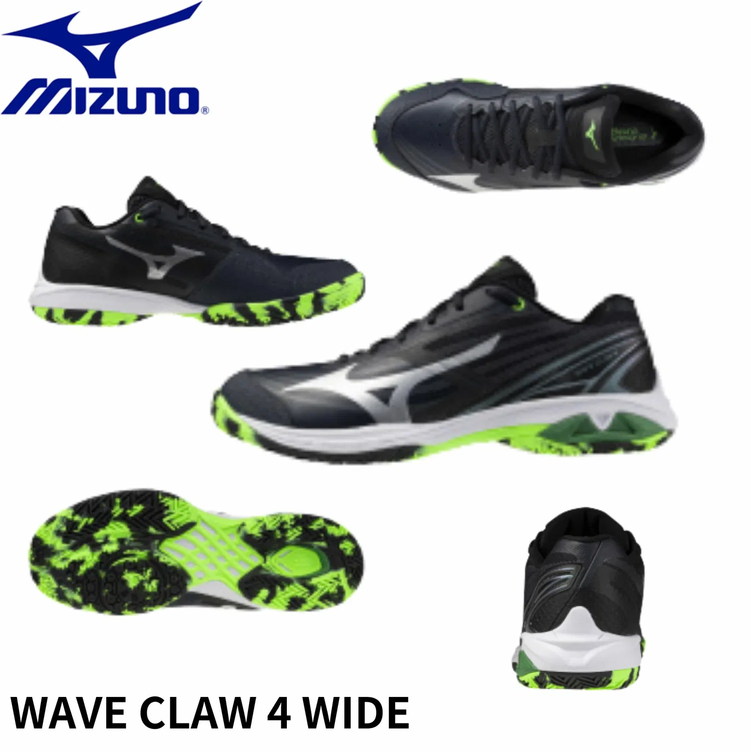Бадминтонные кроссовки «Wave Claw 4 Wide» от Mizuno, (03) Black X Green