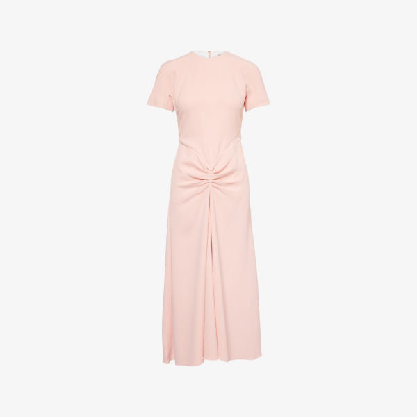 

Собранное платье миди из крепа с круглым вырезом Victoria Beckham, розовый