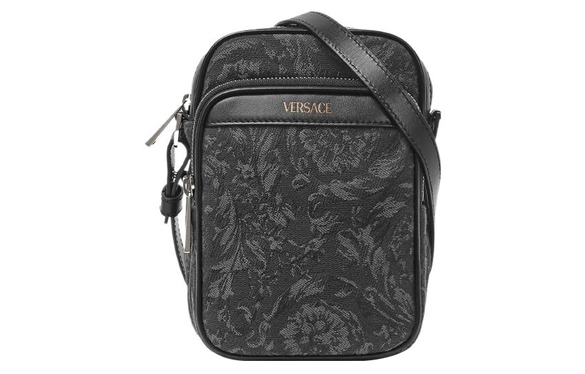

VERSACE Сумка для мобильного телефона Barocco из полиамида с хлопком, сумка через плечо, мужская, черная с принтом, Trumpets