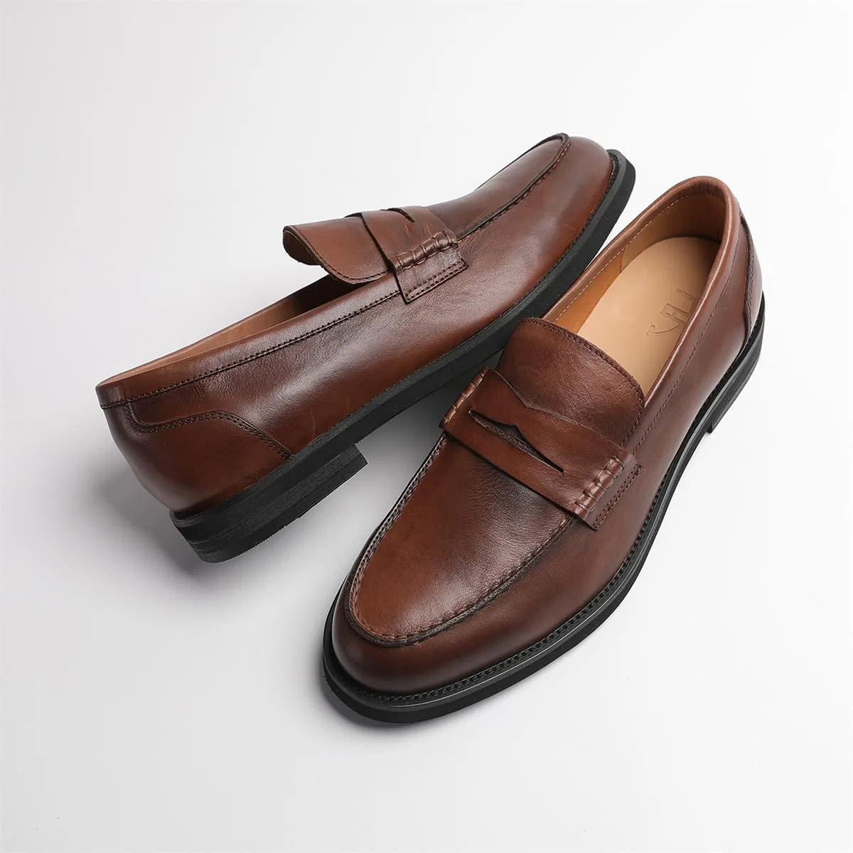 Лоферы кожаные, повседневные, Penny Loafers, коричневый FIAVOM — фото 4