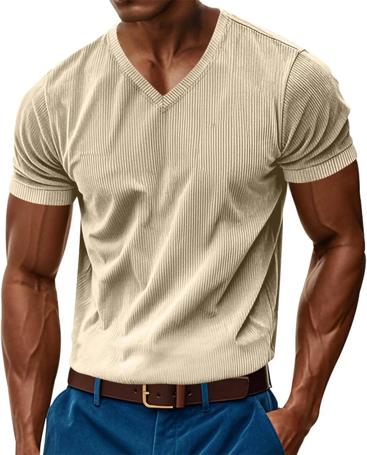 

Футболка летняя мужская с коротким рукавом и V-образным вырезом FOCLMP