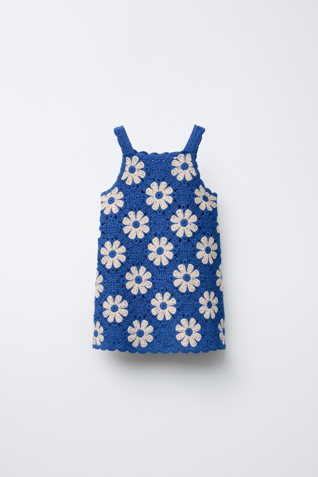 

Вязаное платье с цветочным узором крючком ZARA, цвет Electric blue