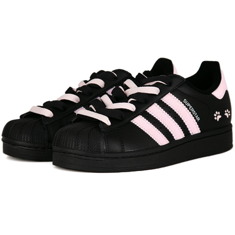 Superstar 2 Love Cat Paw устойчивые к истиранию дышащие низкие детские скейтбординг кроссовки черный Adidas Originals, розовый — фото 4