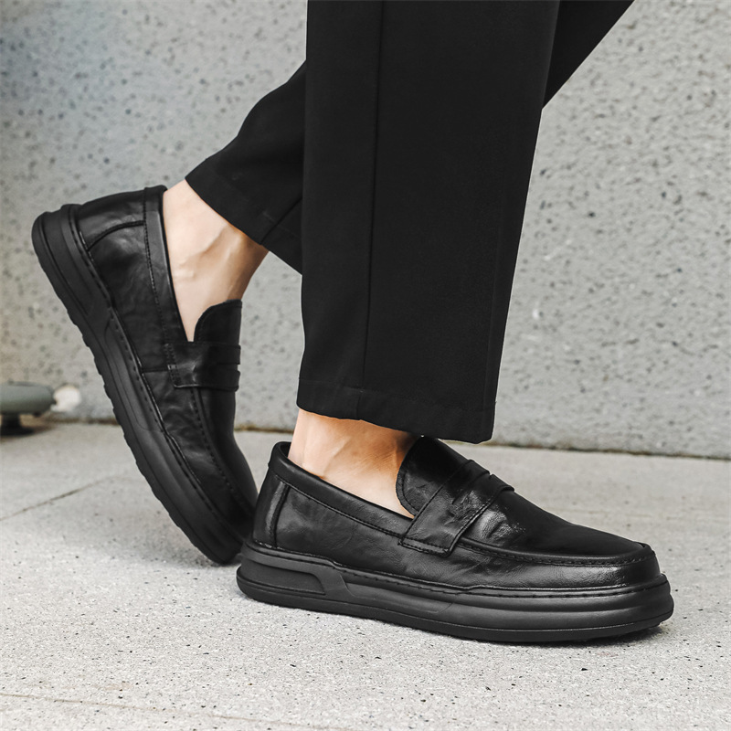 WEISHIBANGWEI Мужские лоферы черные с потайной платформой, цвет Black Hidden Wedge — фото 4