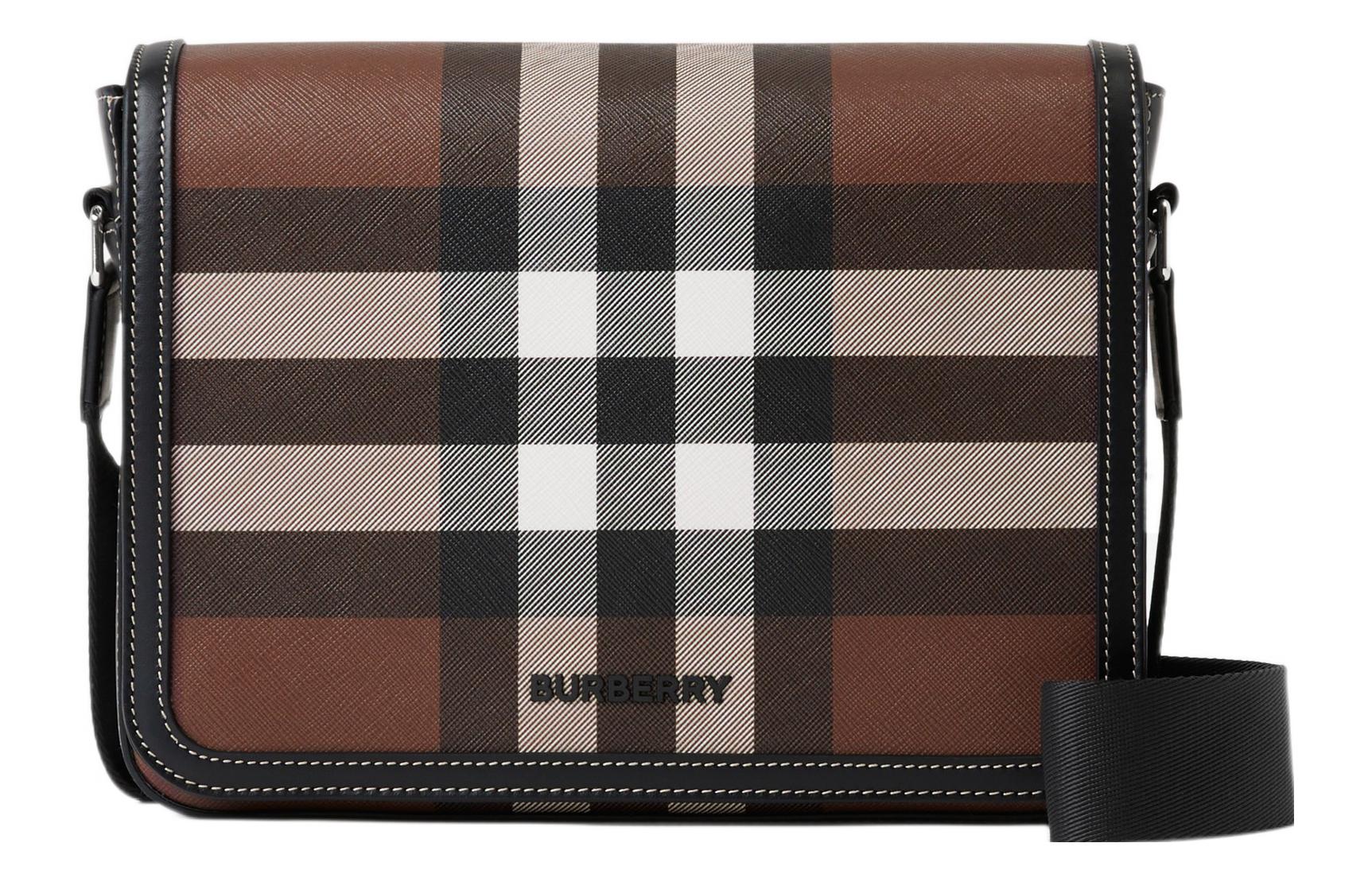 

Кожаная сумка-мессенджер через плечо маленького размера мужская тёмная берёзово-коричневая Burberry