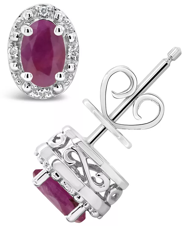 

Серьги-Гвоздики с рубинами (1-1/5 карата) и бриллиантами в стерлинговом серебре Macy'S, ruby