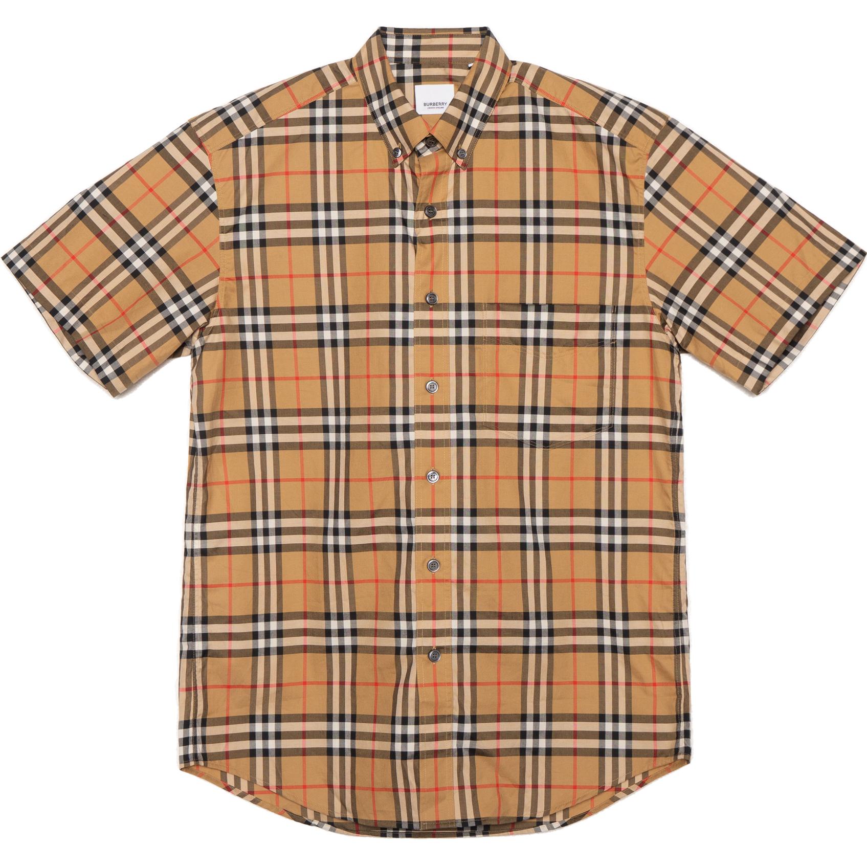 Мужская рубашка с клетчатым принтом, короткий рукав, желтый цвет Burberry, классический стиль — фото 2