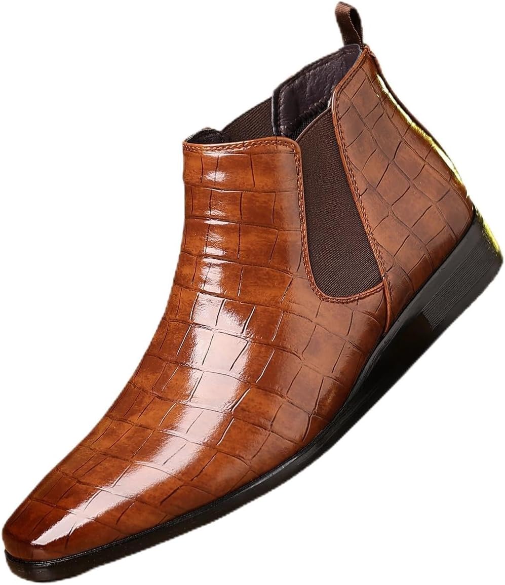 

Мужские кожаные слипоны с принтом, комфортные высокие ботинки с заостренным носком, эластичной вставкой, на деловой и повседневный стиль, ботинки до щиколотки Hhhchpm, темно-коричневый