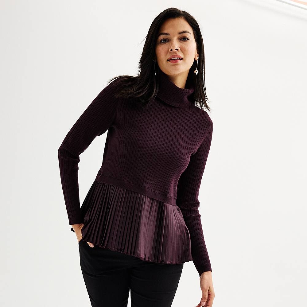 

Женский свитер с высоким воротником и плиссированной кромкой Nine West, цвет Midnight Wine