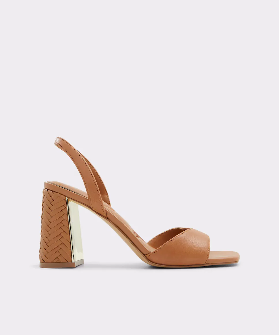 

Женские кожаные босоножки на каблуке с квадратным носком Aldo, цвет Camel
