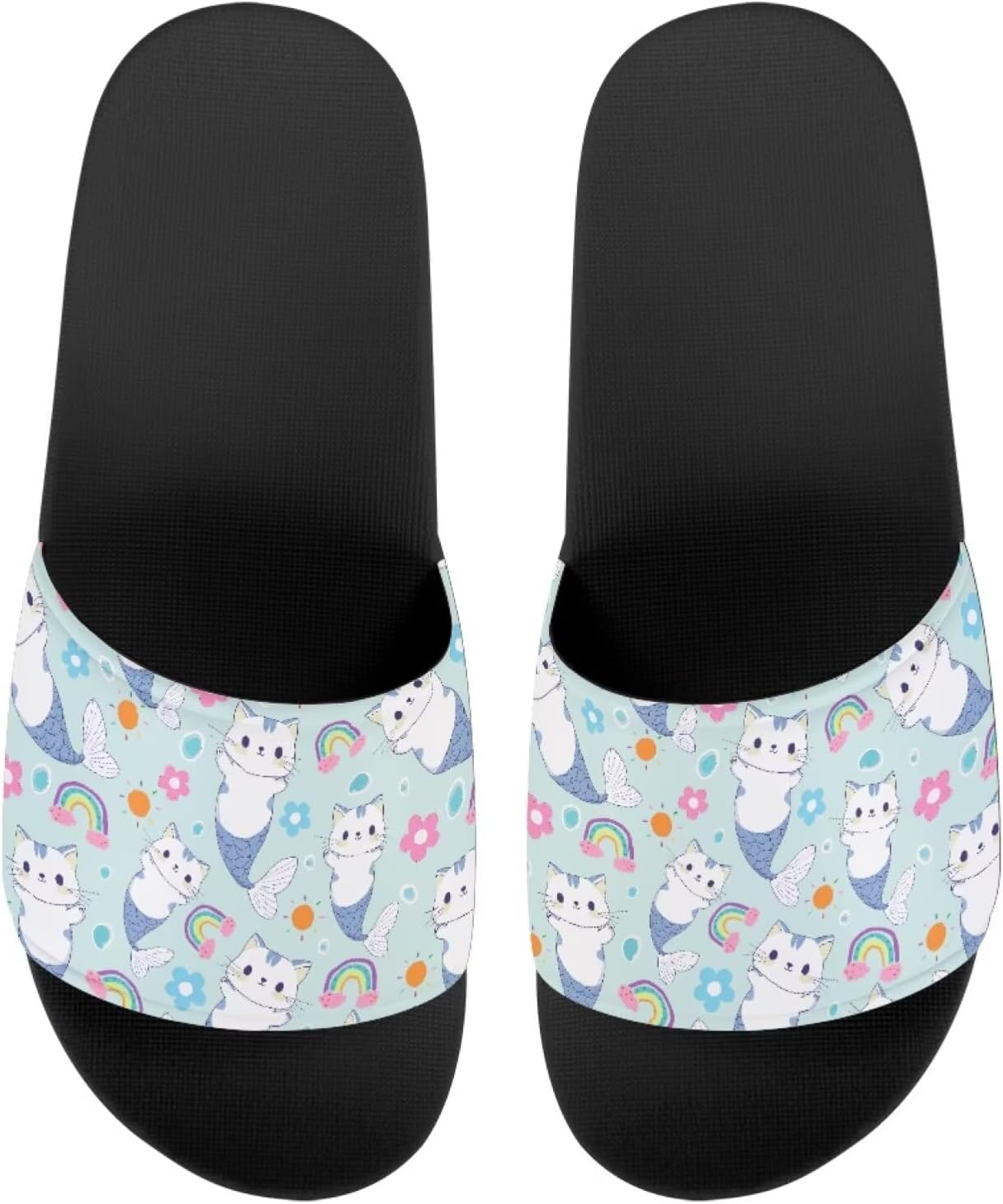 

Женские сандалии с принтом кошки, удобные тапочки, повседневные сандалии для дома, летние домашние тапочки, для улицы и дома, противоскользящие Getelinseng, Cute Cat Rainbow Flower