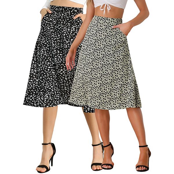 

2 упаковки женской расклешенной миди-юбки до колена из шифона с поясом Inspire Chic, Black Apricot Black