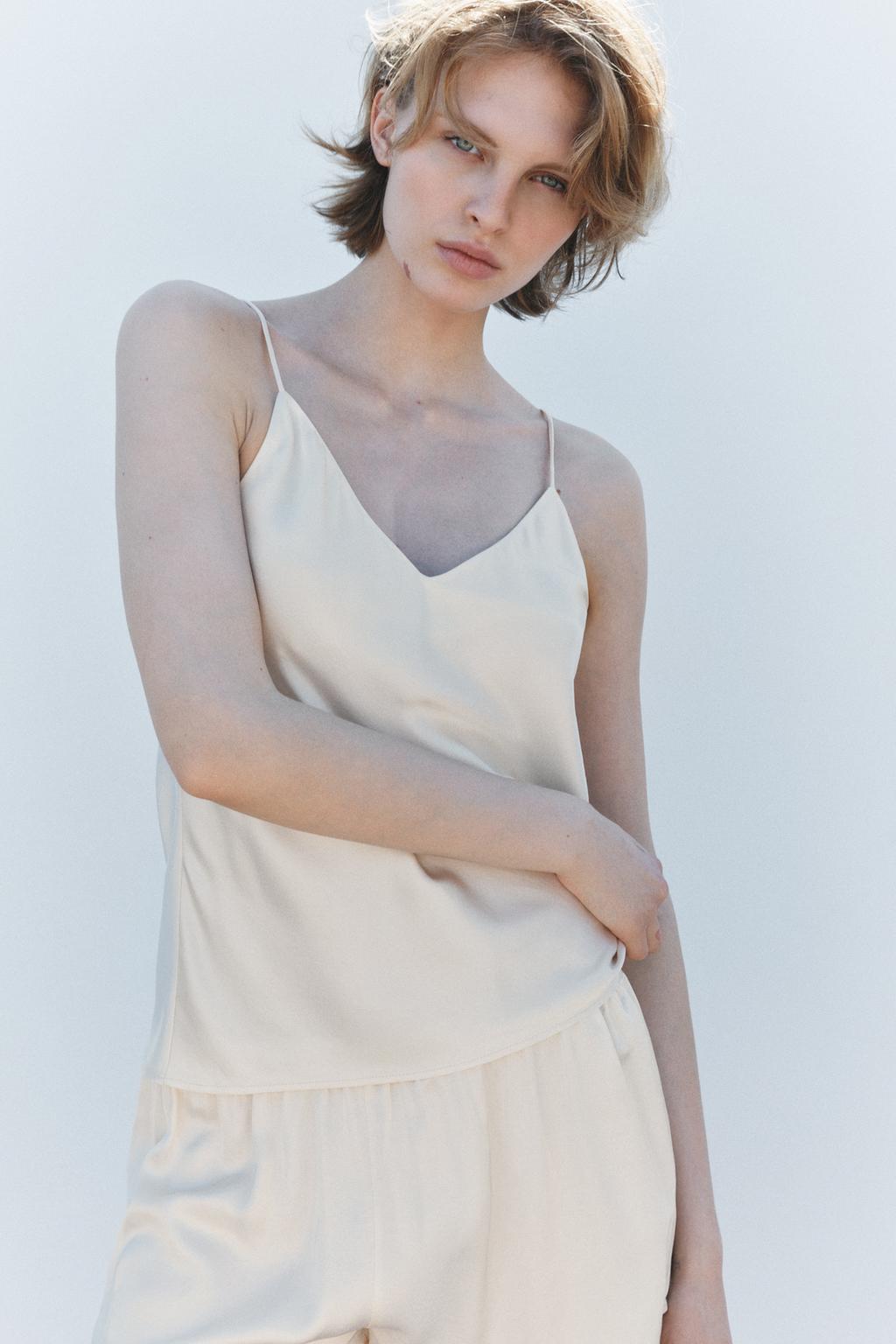 

Атласные шорты ZARA, устрично-белый