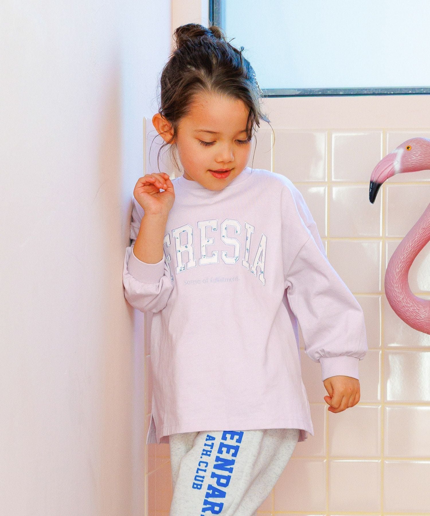 Футболка с длинными рукавами и принтом в стиле Лолита / 100-120 см / 645447 GLOBAL WORK, Lavender Pink (College) 22