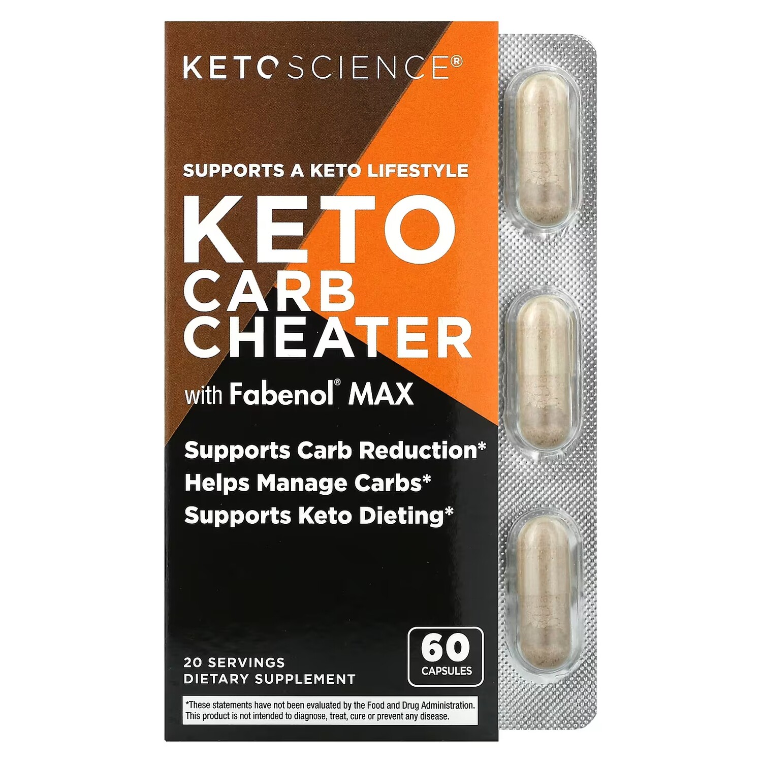 

Добавка Keto Science Keto Carb Cheater & Fabenol Max, 60 капсул