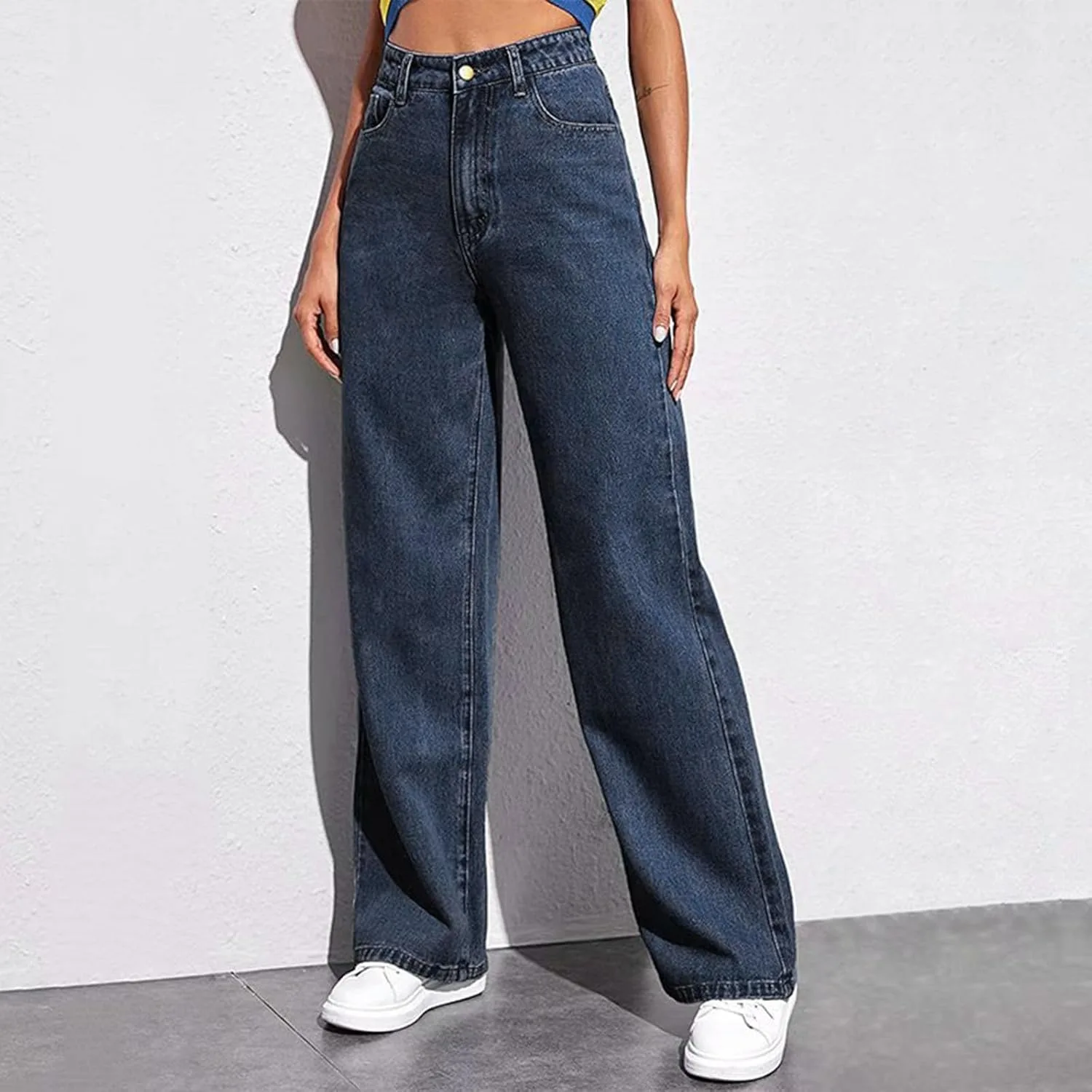 Джинсы для женщин Trendy Elastic High Waist Stretchy Straight Wide Leg — фото 2