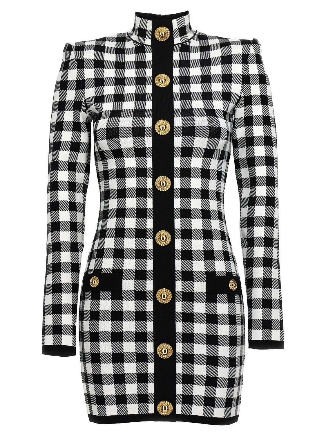 

Трикотажное платье в клетку Виши BALMAIN, белый/черный