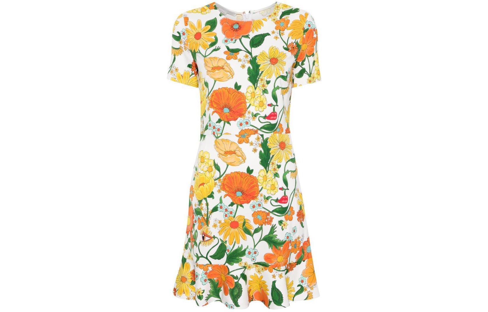 

Платье с цветочным принтом и баской Stella McCartney, мультиколор