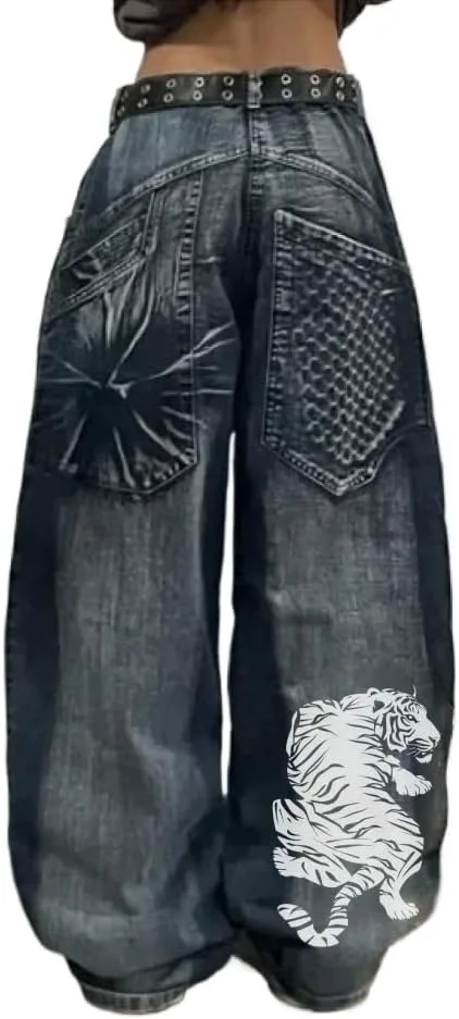

Унисекс джинсы Y2K в стиле хип-хоп с тигровым принтом Xojbzoo