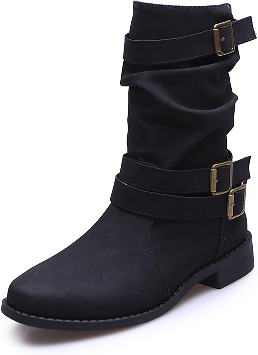 

Женские зимние кожаные ботинки на средней голени с пряжкой, стильные, удобные, без застежки, утепленные походные ботинки, мужские Generic, черный