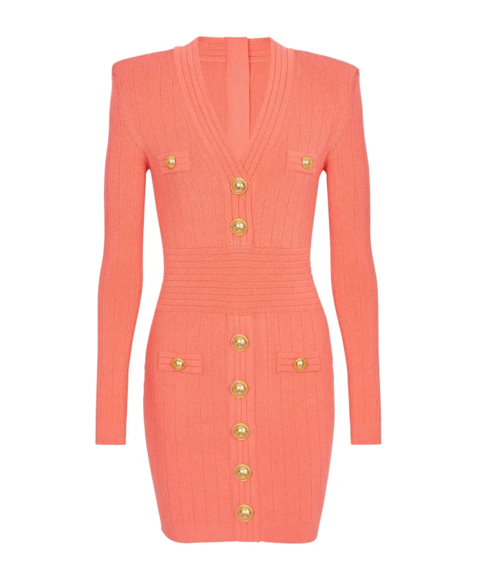 

Платье тонкой вязки с пуговицами Balmain, розовый
