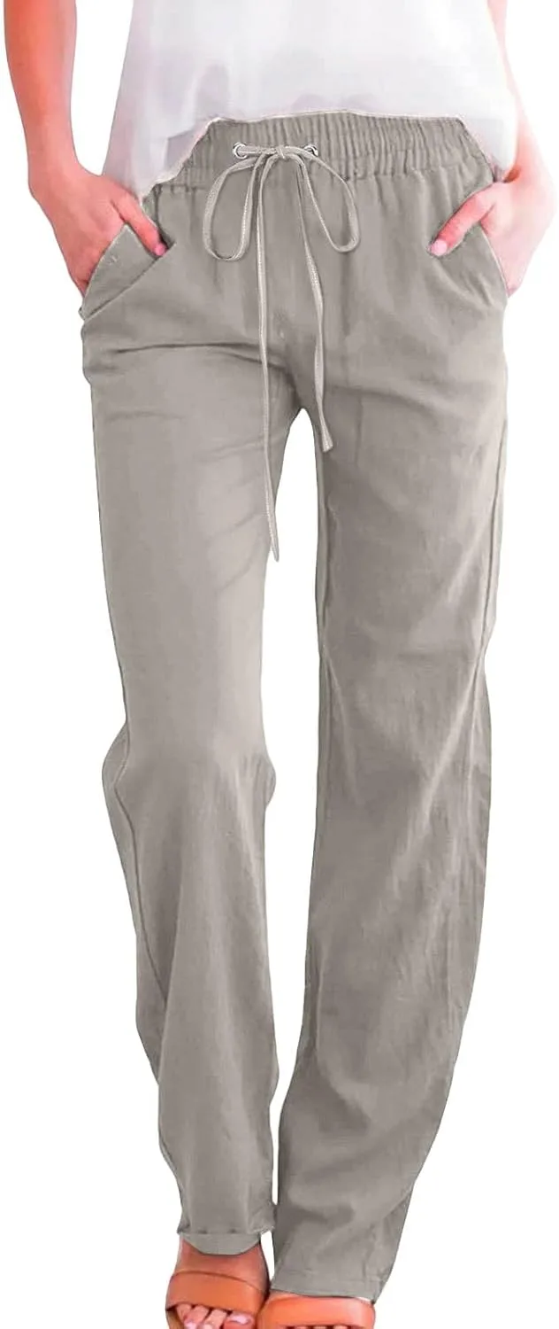 

Женские хлопковые льняные брюки с эластичным поясом и карманами funnyrap