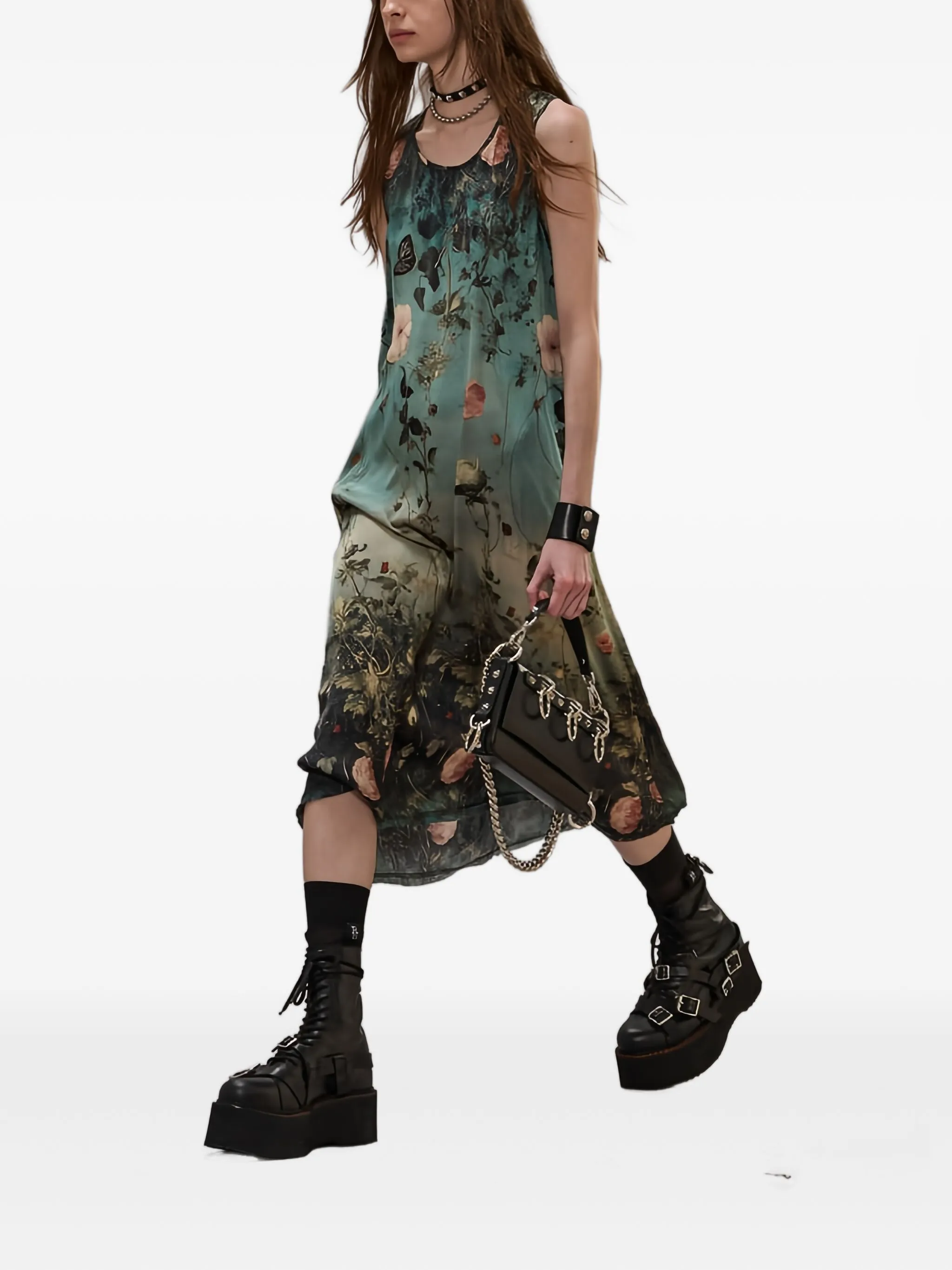 

Платье миди с цветочным принтом R13, синий