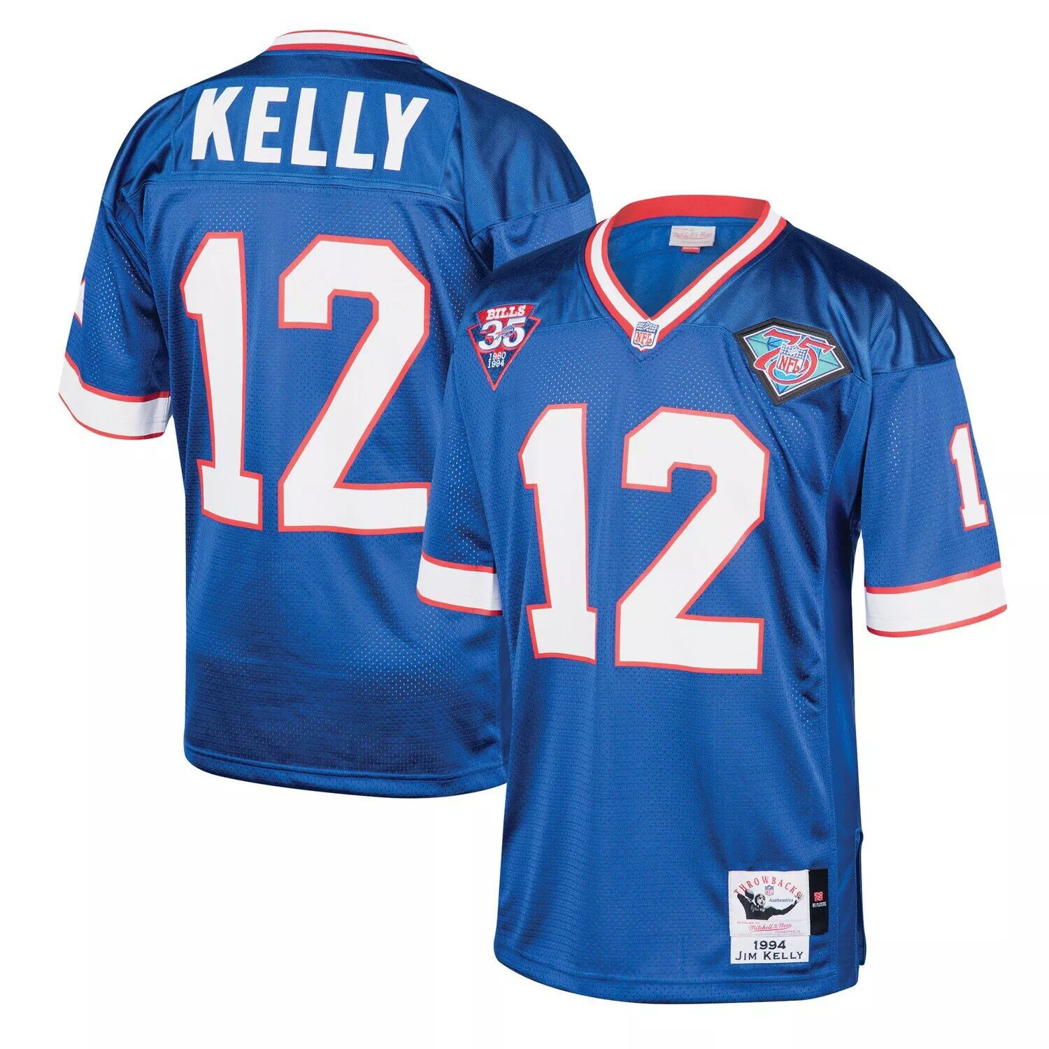 

Мужская футболка Mitchell & Ness Jim Kelly Royal Buffalo Bills 1994 года с подлинными воспоминаниями о вышедшем на пенсию игроке