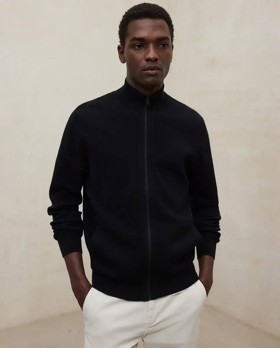 

Мужская тонкая вязаная куртка с застежкой-молнией и боковыми карманами Ecoalf, черный