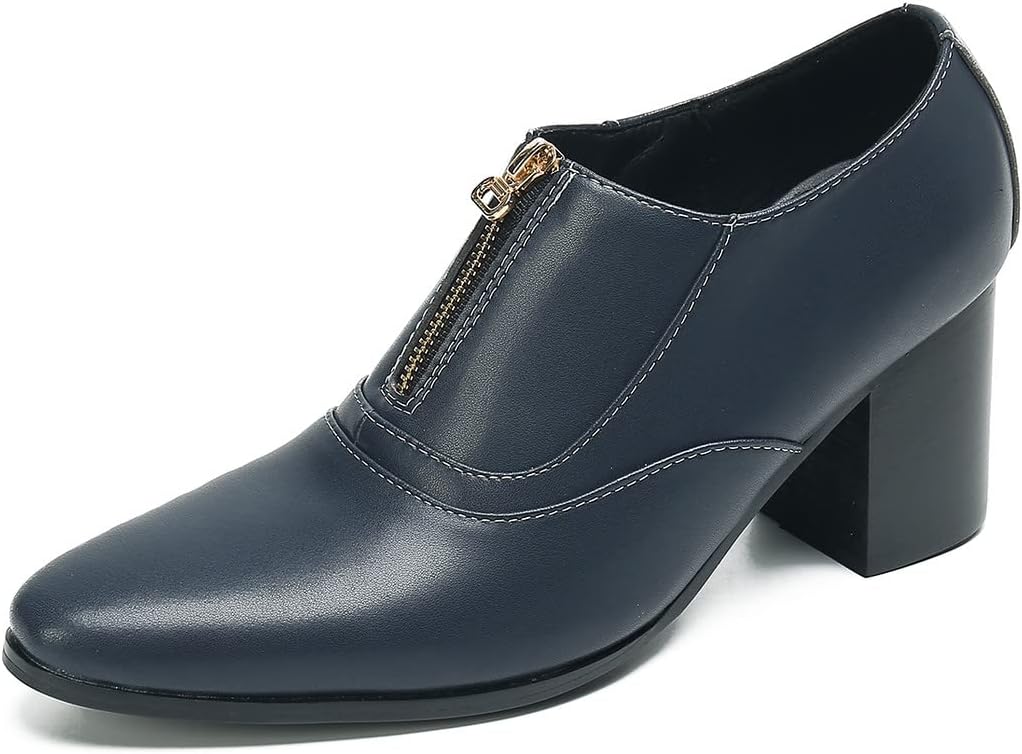 

Мужские лоферы Santimon с насосом, без шнурков, для вечеринок, повседневные кожаные туфли, модные, западного стиля, на вечеринку, свадьбу, диско, на каблуке с молнией, для мужчин и мальчиков, синий/стальной