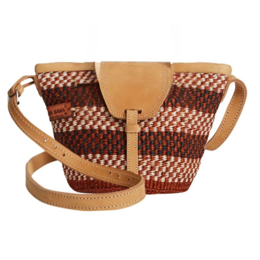 

Сумка через плечо из сизаля и соломы с узором Дэмиер, плетеная вручную SAWA SAWA, Brown and White
