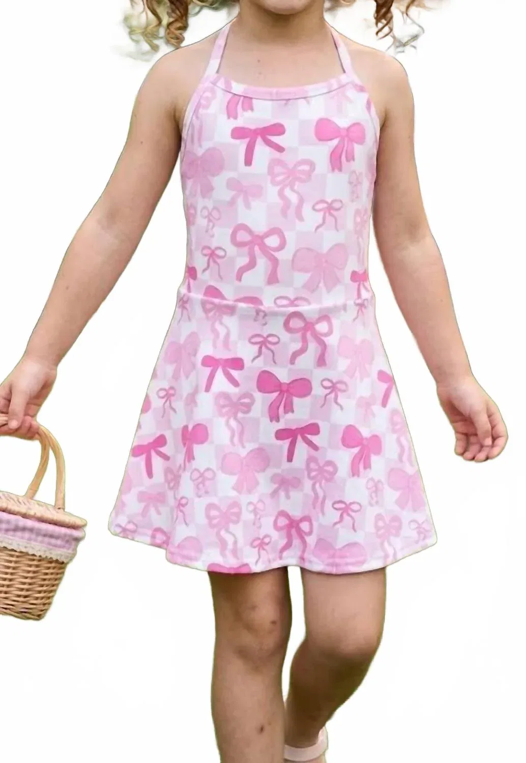 Clover Cottage Платье в клетку с бантом Coquette, розовое