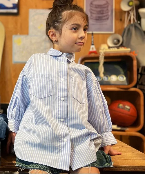 Детская рубашка с баской Typewriter Long Balloon Shirt GROOVY COLORS голубая