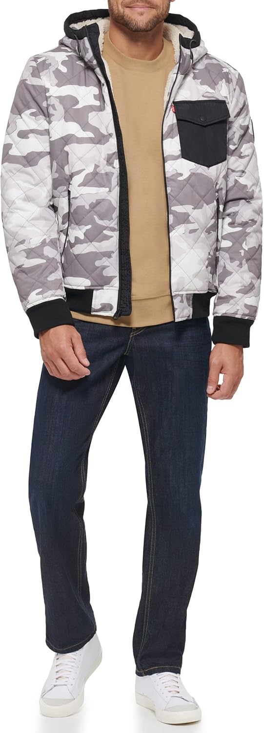 Мужская куртка-бомбер Levi's с ромбовидной стеганой подкладкой из шерпы, Olive/Black — фото 3