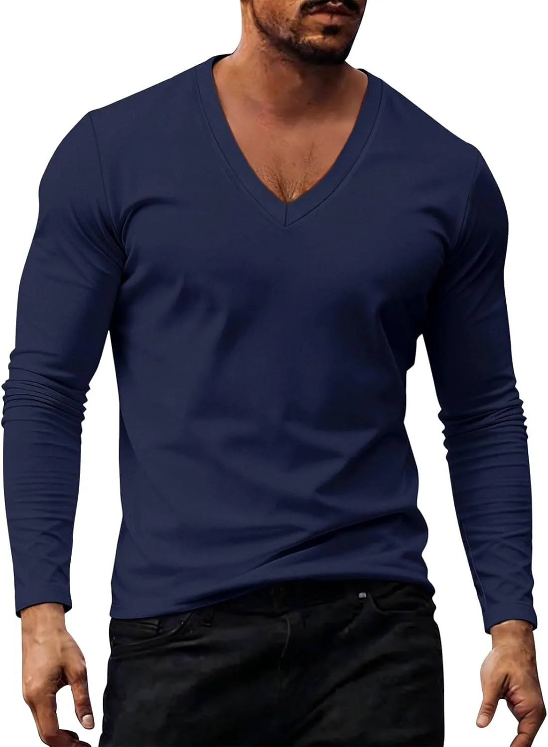

Мужская футболка с длинным рукавом slim fit V-образным вырезом